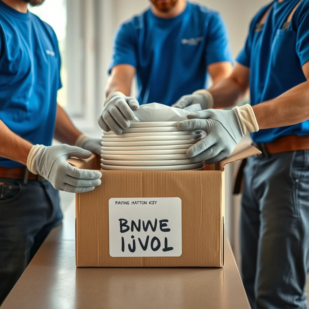 Melendez Moving packer carefully wrapping fragile items into a labeled box